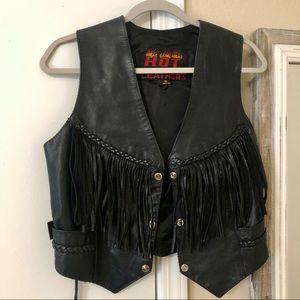 VTG Hot Leathers Black Moto Fringe Leather Vest